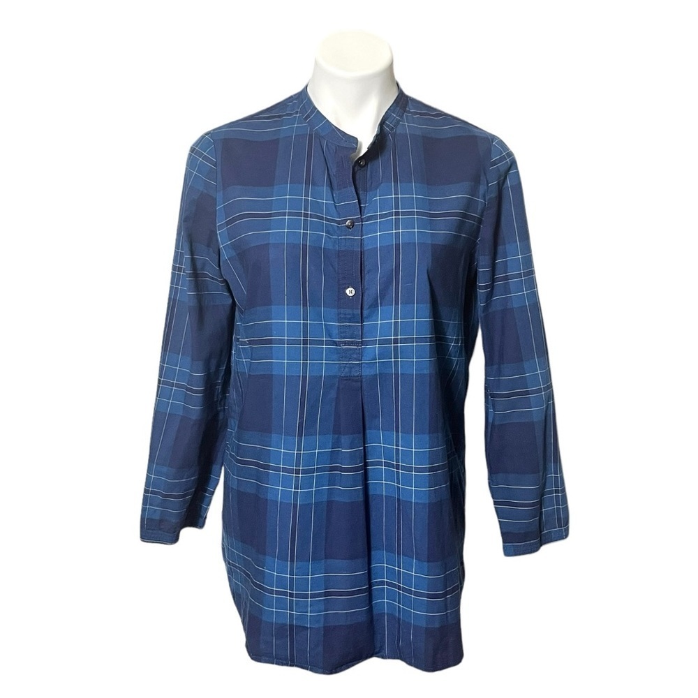 Madewell Wellspring Plaid Popover Tunic Top Size Medium Nightsail Blue